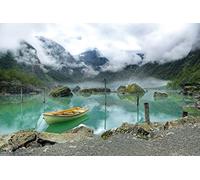 1art1 Lacs Poster Barque Au Lac De Montagne en Norvège Affiche Murale 91x61 cm