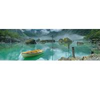 1art1 Lacs Sticker Mural Barque Au Lac De Montagne en Norvège, 1 Partie Poster Papier Peint Autocollant 240x75 cm