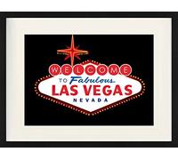 1art1 Las Vegas Poster Logo Affiche Encadrée avec Passe-Partout Élégant | Images Murales | dans Un Cadre Photo 80x60 cm