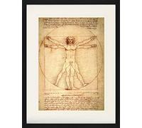 1art1 Leonardo Da Vinci Poster Homme De Vitruve, vers 1490 Affiche Encadrée avec Passe-Partout Élégant | Images Murales | dans Un Cadre Photo 80x60 cm