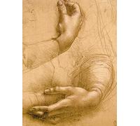 1art1 Leonardo Da Vinci Poster Impression sur Toile Étude De Mains, vers 1478 Affiche Murale XXL Encadrée | Tendue sur Cadre en Bois | Tableau 80x60 cm