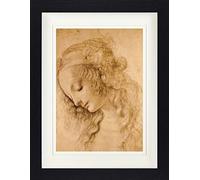 1art1 Leonardo Da Vinci Poster Tête De Femme, vers 1478 Affiche Encadrée avec Passe-Partout Élégant | Images Murales | dans Un Cadre Photo 40x30 cm