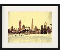 1art1 Londres Poster Collage Urbain, Style Vintage Affiche Encadrée avec Passe-Partout Élégant | Images Murales | dans Un Cadre Photo 80x60 cm
