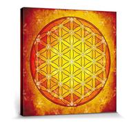 1art1 Mandalas Poster Impression sur Toile La Fleur De Vie, L'Élement Feu Affiche Murale XXL Encadrée | Tendue sur Cadre en Bois | Tableau 70x70 cm