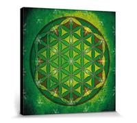 1art1 Mandalas Poster Impression sur Toile La Fleur De Vie, L'Élement Terre Affiche Murale XXL Encadrée | Tendue sur Cadre en Bois | Tableau 40x40 cm