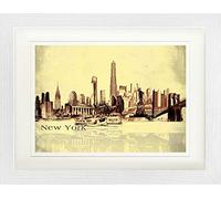 1art1 New York Poster Collage Urbain, Style Vintage Affiche Encadrée avec Passe-Partout Élégant | Images Murales | dans Un Cadre Photo 40x30 cm