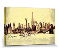 1art1 New York Poster Impression sur Toile Collage Urbain, Style Vintage Affiche Murale XXL Encadrée | Tendue sur Cadre en Bois | Tableau 30x20 cm