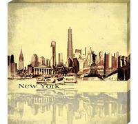 1art1 New York Poster Impression sur Toile Collage Urbain, Style Vintage Affiche Murale XXL Encadrée | Tendue sur Cadre en Bois | Tableau 70x70 cm