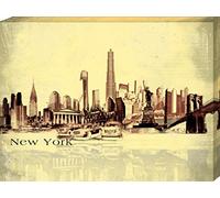 1art1 New York Poster Impression sur Toile Collage Urbain, Style Vintage Affiche Murale XXL Encadrée | Tendue sur Cadre en Bois | Tableau 80x60 cm
