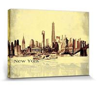 1art1 New York Poster Impression sur Toile Collage Urbain, Style Vintage Affiche Murale XXL Encadrée | Tendue sur Cadre en Bois | Tableau 40x30 cm