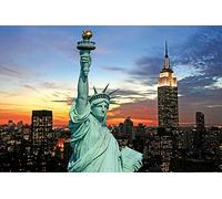 1art1 New York Poster Statue De La Liberté Et Skyline Au Coucher De Soleil Affiche Murale 91x61 cm
