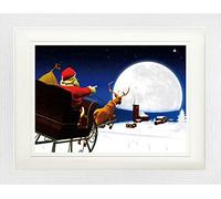 1art1 Noël Poster Le Père Noël Arrive sur Son Traîneau Plein De Cadeaux Affiche Encadrée avec Passe-Partout Élégant | Images Murales | dans Un Cadre Photo 40x30 cm