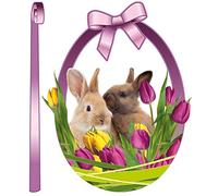 1art1 Pâques Lapins dans Nid avec Tulipes, Oeuf Violet Sticker Adhésif Mural Autocollant 26x20 cm