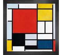 1art1 Piet Mondrian Affiche Reproduction et Cadre (MDF) - Composition avec Grand Plan Rouge, 1921 (40 x 40cm)