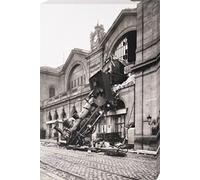 1art1 Trains Poster Impression sur Toile Accident Ferroviaire À La Gare Montparnasse, Paris, 1895 Affiche Murale XXL Encadrée | Tendue sur Cadre en Bois | Tableau 120x80 cm