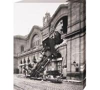 1art1 Trains Poster Impression sur Toile Accident Ferroviaire À La Gare Montparnasse, Paris, 1895 Affiche Murale XXL Encadrée | Tendue sur Cadre en Bois | Tableau 50x40 cm