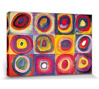 1art1 Vassily Kandinsky Poster Impression sur Toile Étude De Couleurs, Carrés Et Ronds Concentriques, 1913 Affiche Murale XXL Encadrée | Tendue sur Cadre en Bois | Tableau 120x80 cm