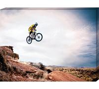 1art1 Vélo Tout Terrain Poster Impression sur Toile Take Me Higher Affiche Murale XXL Encadrée | Tendue sur Cadre en Bois | Tableau 80x60 cm