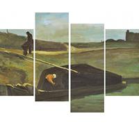 1art1 Vincent Van Gogh Poster Impression sur Toile Bateau De Tourbe avec Deux Figures, 1883, 4 Parties Affiche Murale XXL Encadrée | Tendue sur Cadre en Bois | Tableau 120x80 cm