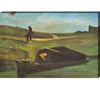 1art1 Vincent Van Gogh Poster Impression sur Toile Bateau De Tourbe avec Deux Figures, 1883 Affiche Murale XXL Encadrée | Tendue sur Cadre en Bois | Tableau 120x80 cm