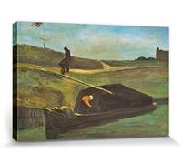 1art1 Vincent Van Gogh Poster Impression sur Toile Bateau De Tourbe avec Deux Figures, 1883 Affiche Murale XXL Encadrée | Tendue sur Cadre en Bois | Tableau 30x20 cm