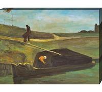 1art1 Vincent Van Gogh Poster Impression sur Toile Bateau De Tourbe avec Deux Figures, 1883 Affiche Murale XXL Encadrée | Tendue sur Cadre en Bois | Tableau 80x60 cm