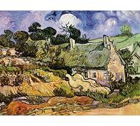 1art1 Vincent Van Gogh Poster Impression sur Toile Chaumes De Cordeville, Auvers-sur-Oise, 1890 Affiche Murale XXL Encadrée | Tendue sur Cadre en Bois | Tableau 80x60 cm