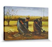 1art1 Vincent Van Gogh Poster Impression sur Toile Deux Paysannes Déterrant des Pommes De Terre, 1885 Affiche Murale XXL Encadrée | Tendue sur Cadre en Bois | Tableau 30x20 cm