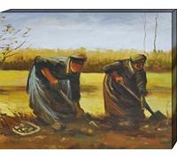 1art1 Vincent Van Gogh Poster Impression sur Toile Deux Paysannes Déterrant des Pommes De Terre, 1885 Affiche Murale XXL Encadrée | Tendue sur Cadre en Bois | Tableau 50x40 cm