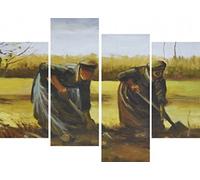 1art1 Vincent Van Gogh Poster Impression sur Toile Deux Paysannes Déterrant des Pommes De Terre, 1885, 4 Parties Affiche Murale XXL Encadrée | Tendue sur Cadre en Bois | Tableau 120x80 cm