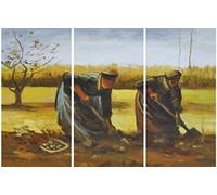 1art1 Vincent Van Gogh Poster Impression sur Toile Deux Paysannes Déterrant des Pommes De Terre, 1885, 3 Parties Affiche Murale XXL Encadrée | Tendue sur Cadre en Bois | Tableau 120x80 cm