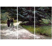 1art1 Vincent Van Gogh Poster Impression sur Toile Homme Et Femme Au Parc, Le Jardin du Poète, 3 Parties Affiche Murale XXL Encadrée | Tendue sur Cadre en Bois | Tableau 120x80 cm