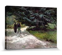 1art1 Vincent Van Gogh Poster Impression sur Toile Homme Et Femme Au Parc, Le Jardin du Poète Affiche Murale XXL Encadrée | Tendue sur Cadre en Bois | Tableau 40x30 cm