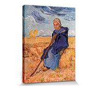 1art1 Vincent Van Gogh Poster Impression sur Toile La Bergère D'Après Millet, 1889 Affiche Murale XXL Encadrée | Tendue sur Cadre en Bois | Tableau 40x30 cm