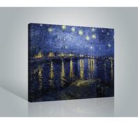 1art1 Vincent Van Gogh Poster Impression sur Toile La Nuit Étoilée sur Le Rhône, 1888 Affiche Murale XXL Encadrée | Tendue sur Cadre en Bois | Tableau 50x40 cm