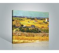 1art1 Vincent Van Gogh Poster Impression sur Toile La Plaine De La Crau avec La Ruine De Montmajour, 1888 Affiche Murale XXL Encadrée | Tendue sur Cadre en Bois | Tableau 50x40 cm
