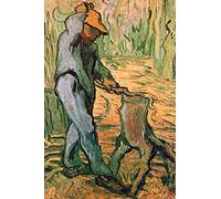 1art1 Vincent Van Gogh Poster Impression sur Toile Le Bûcheron, D'Après Millet, 1890 Affiche Murale XXL Encadrée | Tendue sur Cadre en Bois | Tableau 120x80 cm