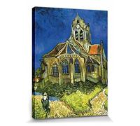 1art1 Vincent Van Gogh Poster Impression sur Toile L'Église D'Auvers-sur-Oise, 1890 Affiche Murale XXL Encadrée | Tendue sur Cadre en Bois | Tableau 80x60 cm