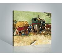 1art1 Vincent Van Gogh Poster Impression sur Toile Les Roulottes Ou Campement De Bohémiens, 1888 Affiche Murale XXL Encadrée | Tendue sur Cadre en Bois | Tableau 50x40 cm
