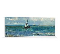1art1 Vincent Van Gogh Poster Impression sur Toile Paysage Marin Près des Saintes-Maries-de-la-Mer, 1888 Affiche Murale XXL Encadrée | Tendue sur Cadre en Bois | Tableau 120x40 cm