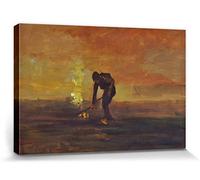 1art1 Vincent Van Gogh Poster Impression sur Toile Paysan Brûlant des Mauvaises Herbes, 1883 Affiche Murale XXL Encadrée | Tendue sur Cadre en Bois | Tableau 30x20 cm