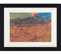 1art1 Vincent Van Gogh Poster Paysage Au Lever De La Lune, 1889, Détail Affiche Encadrée avec Passe-Partout Élégant | Images Murales | dans Un Cadre Photo 40x30 cm
