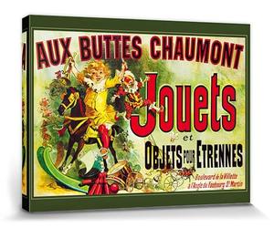 1art1 Vintage Poster Impression sur Toile Aux Buttes Chaumont, Jouets Et Objets pour Étrennes, Jules Cheret, 1885 Affiche Murale XXL Encadrée | Tendue sur Cadre en Bois | Tableau 80x60 cm
