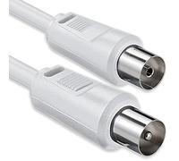 1aTTack.de Câble d'antenne 1,5 mètres 2X fiche coaxiale blindée > Prise coaxiale coaxiale Blanc St-Ku 75db 1,5m