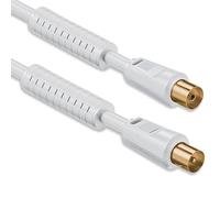 1aTTack Câble coaxial/antenne/Satellite Connecteur F Coaxial mâle vers coaxial Femelle 10 mètres - Câble coaxial mâle/Femelle - Blanc/connecteurs plaqués Or - Modèle avec ferrite - 85 DB