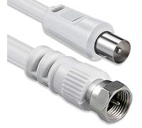 1aTTack.de Câble adaptateur pour câble d'antenne satellite 1,5 mètres 2x fiche F blindée > fiche coaxiale SAT blanc F coaxial St 75db