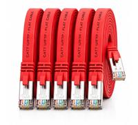 1aTTack.de 0,5 m - rouge - 5 pièces Câble ruban LAN Ethernet Gigabit CAT.7 (RJ45) câble réseau câble brut (10 Gbit/s) câble d'installation plat mince compatible avec Cat.5 - Cat.5e - Cat.6