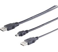 1aTTack.de 1 câble adaptateur en Y USB-A vers Mini-B 5 broches - USB 2.0 haute vitesse 480 Mbit/s - Double alimentation USB - Noir - 0,5 mètre