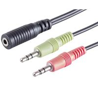 1aTTack.de 1 x 0,15 m - Adaptateur en Y noir pour casque audio TRRS 3,5 mm vers 2 prises jack 3,5 mm stéréo + microphone, CTIA, fiche moulée