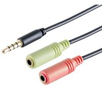 1aTTack.de 1 x 0,25 m - Adaptateur en Y pour Casque Audio et Microphone, fiche TRRS 3,5 mm, CTIA, Noir, 0,25 m - 2 Prises Jack 3,5 mm